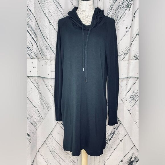 ATHLETA LONG SLEEVE HAYES HOODIE DRESS THUMBHOLES BLACK M - Picture 2 of 10